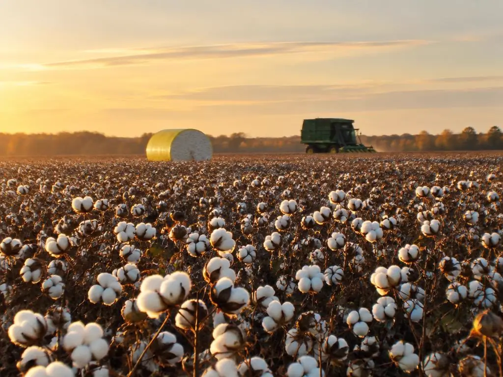 Cotton field ready for harvest in warm evening light