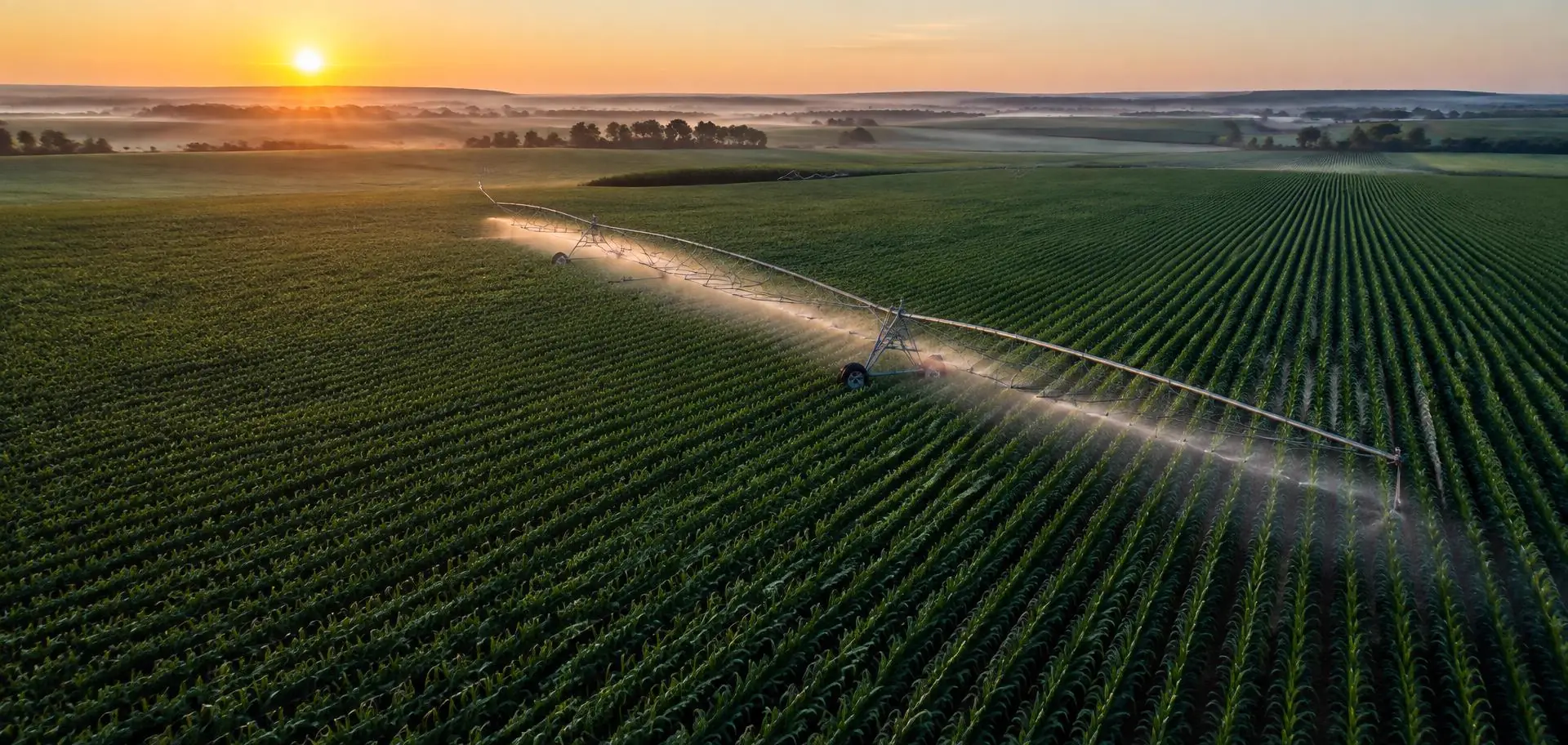 Aerial view of row crop farmland in the Mississippi Delta